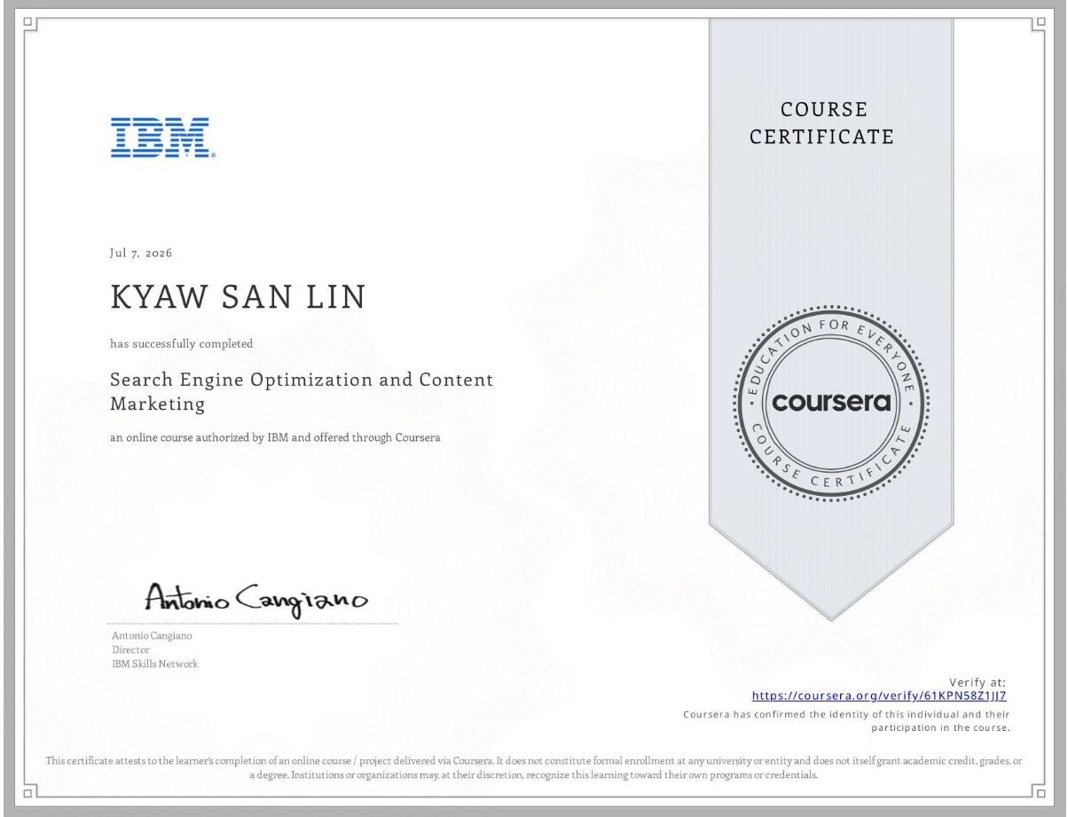 IBM Search Engine Optimization and Content Marketing Certificate